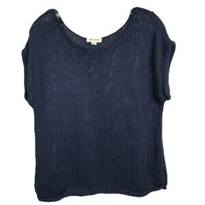 Rag Poets Sweater Womens Sz M Navy Blue Short Sleeve Cotton Knit Scoop Neck